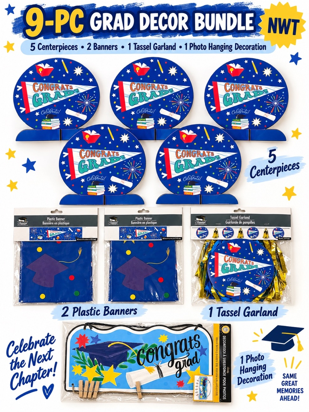 Graduation Party Decoration Lot Congrats Grad Banners Centerpieces NWT